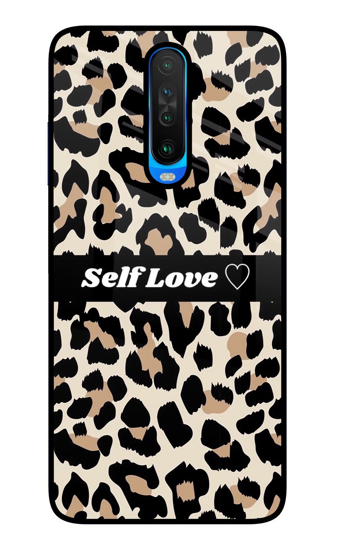 Leopard Print Self Love Poco X2 Glass Case Back Cover by Casekaro