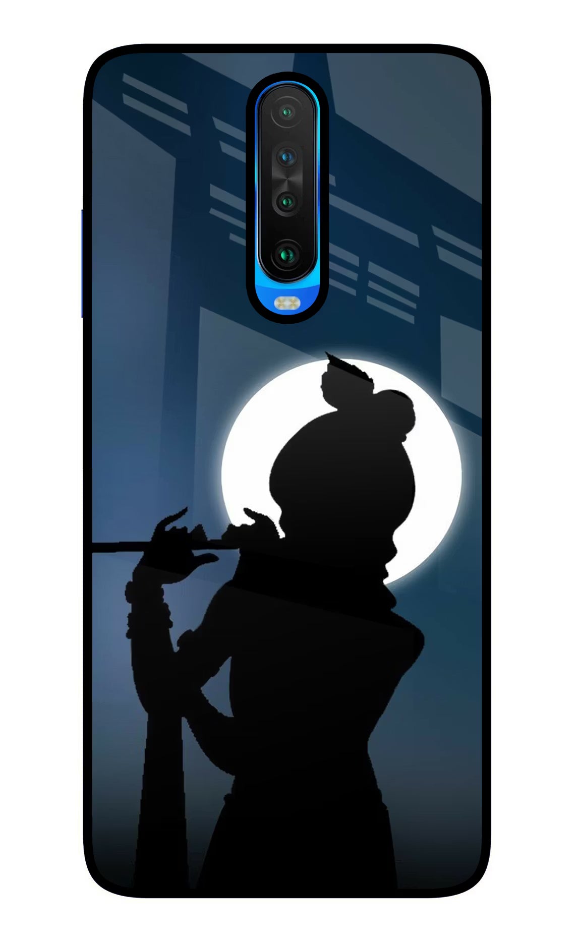 Shri Krishna Silhouette Poco X2 Glass Case Back Cover by Casekaro