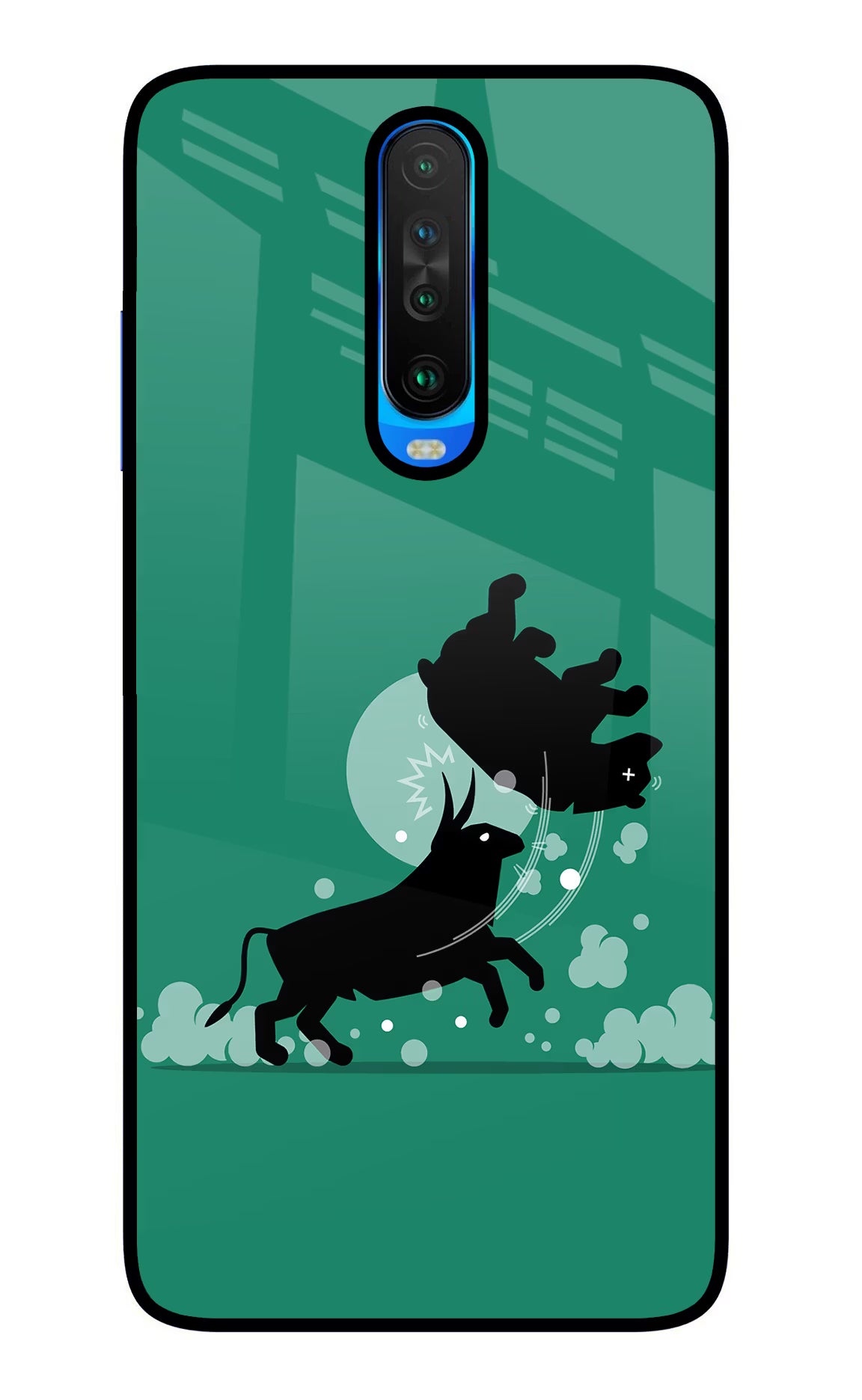 Bull Conqueror Poco X2 Glass Case Back Cover by Casekaro