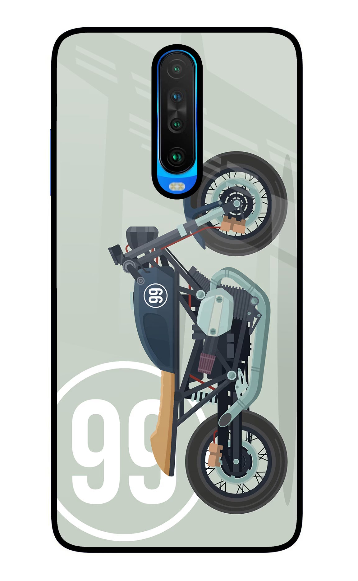 Classic Cafe Racer 99 Poco X2 Glass Case Back Cover by Casekaro