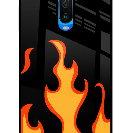 Fired Up – Black Poco X2 Glass Case Back Cover by Casekaro