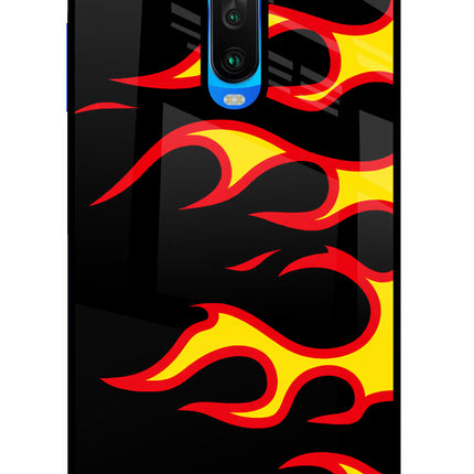 Side Sweep Flames Poco X2 Glass Case Back Cover by Casekaro