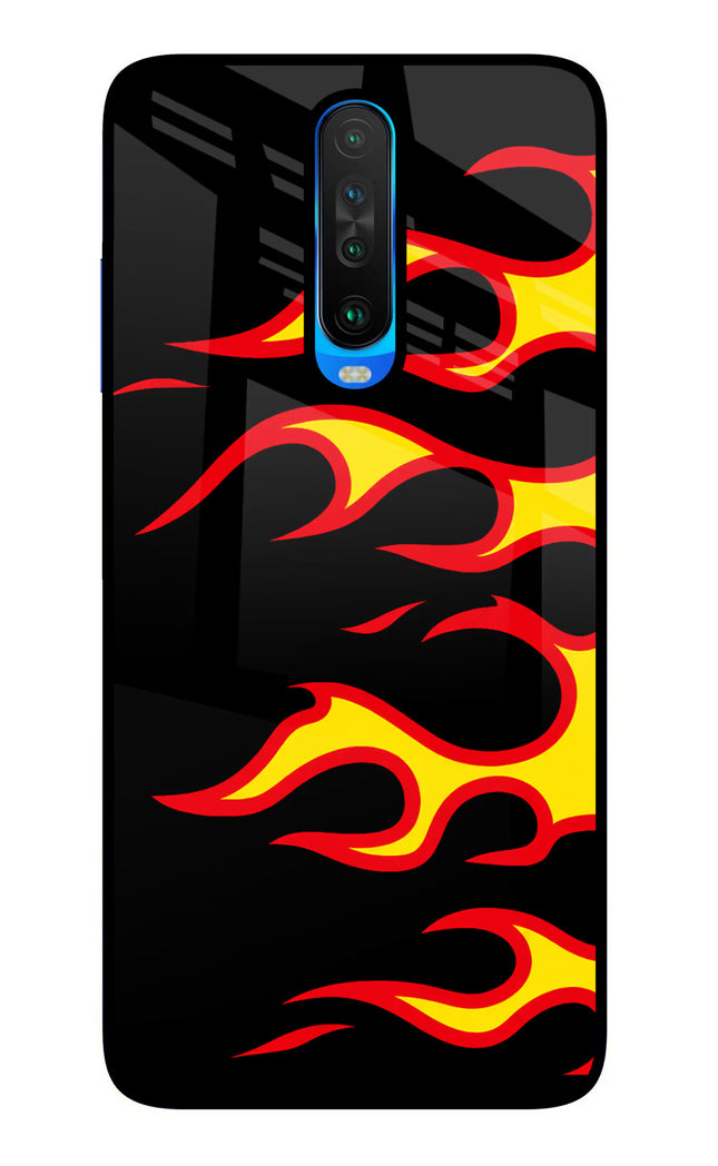 Side Sweep Flames Poco X2 Glass Case Back Cover by Casekaro
