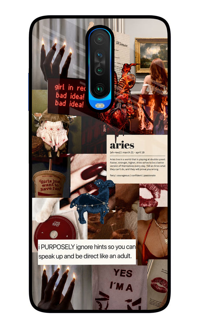 Zodiac Aries Poco X2 Glass Case Back Cover by Casekaro