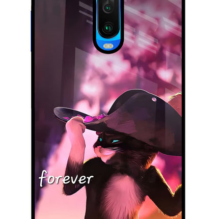 Forever Cat Poco X2 Glass Case Back Cover by Casekaro