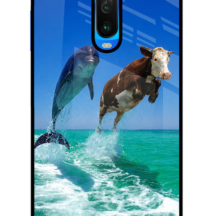 Dolphin vs Cow Poco X2 Glass Case