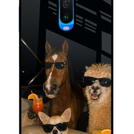 Party Squad Poco X2 Glass Case Back Cover by Casekaro