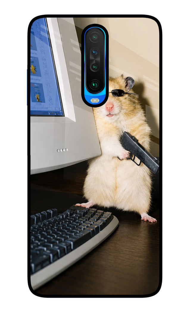 Hacker Hamster Poco X2 Glass Case Back Cover by Casekaro