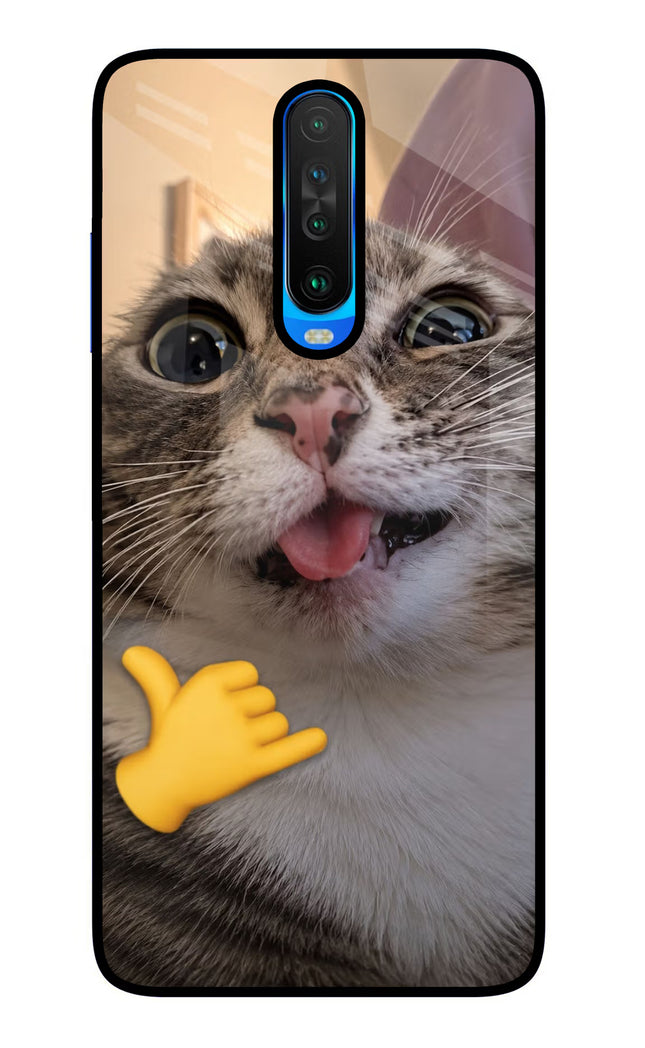 Silly Cat Call Poco X2 Glass Case Back Cover by Casekaro