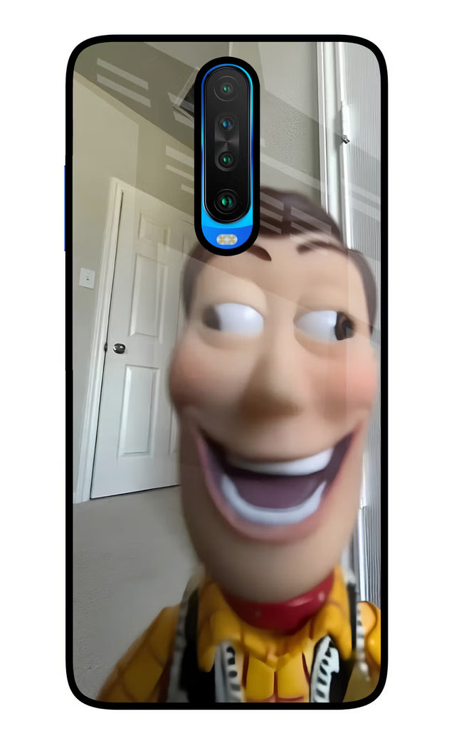 Side Eye Woody Poco X2 Glass Case Back Cover by Casekaro