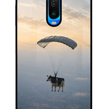 Skydiving Cow Poco X2 Glass Case