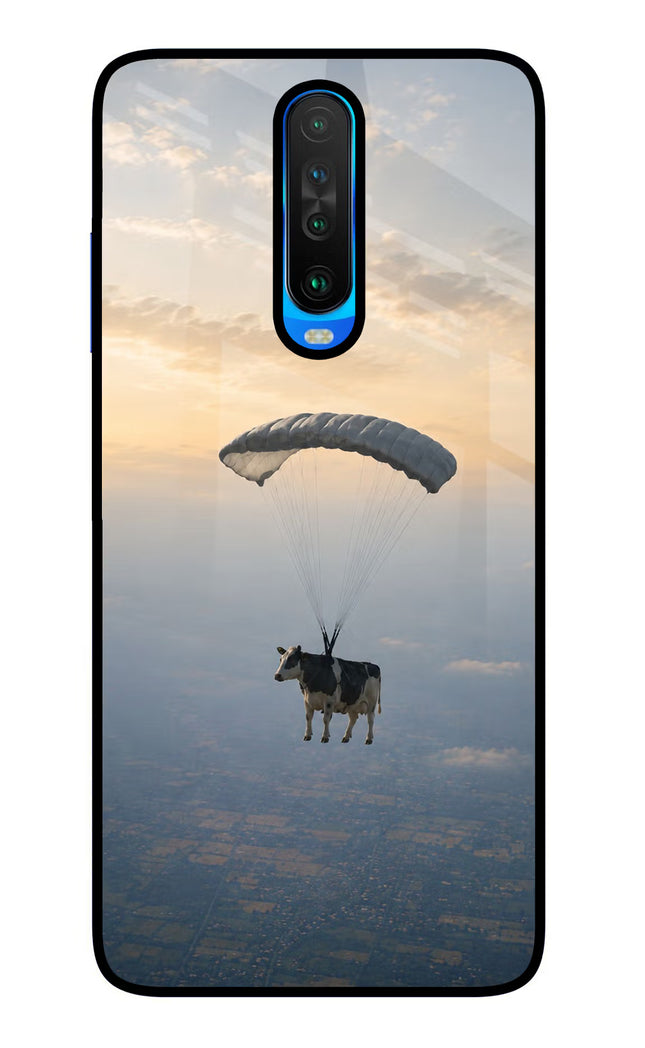 Skydiving Cow Poco X2 Glass Case Back Cover by Casekaro