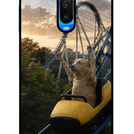 Rollercoaster Dog Poco X2 Glass Case Back Cover by Casekaro