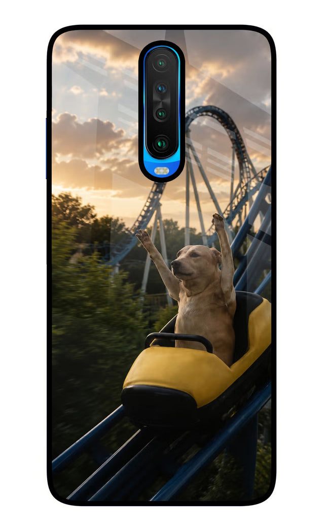 Rollercoaster Dog Poco X2 Glass Case Back Cover by Casekaro