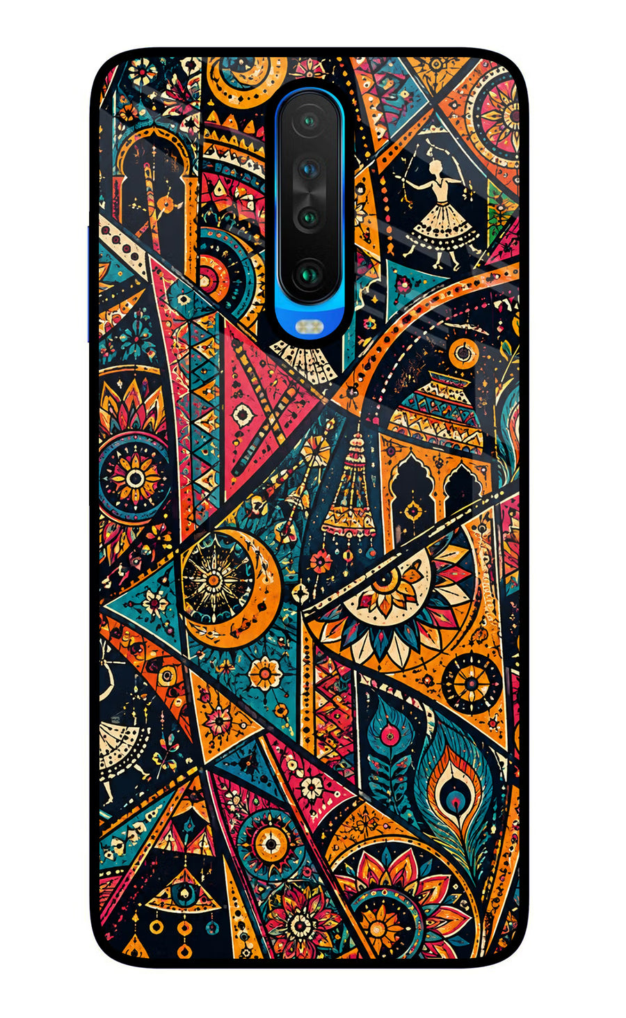 Folk Print Poco X2 Back Cover, Glass case