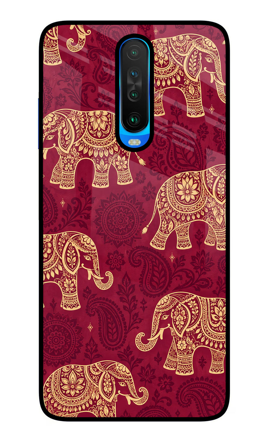 Maroon Elephant Poco X2 Back Cover, Glass case