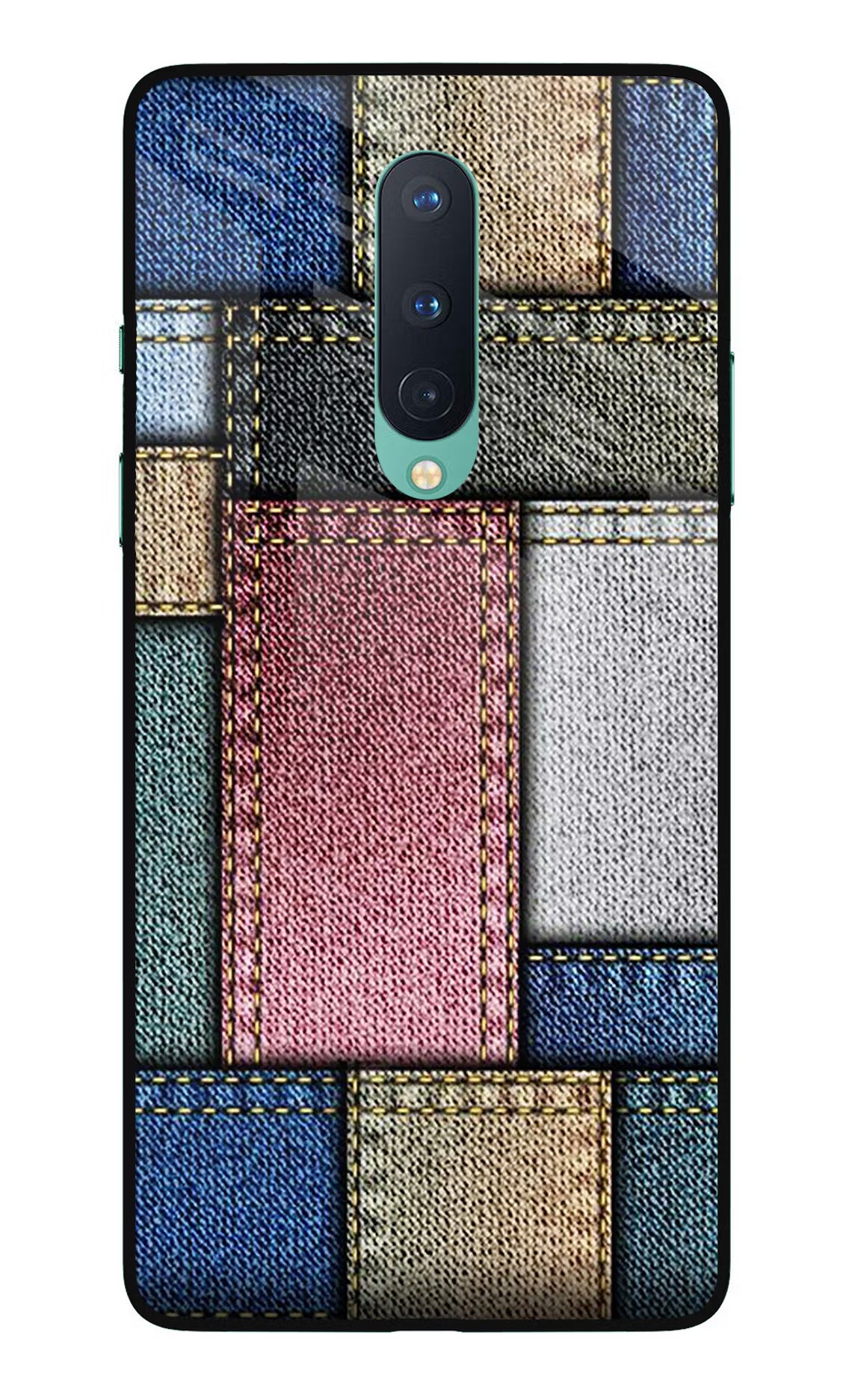 Multicolor Jeans Oneplus 8 Glass Case Back Cover by Casekaro