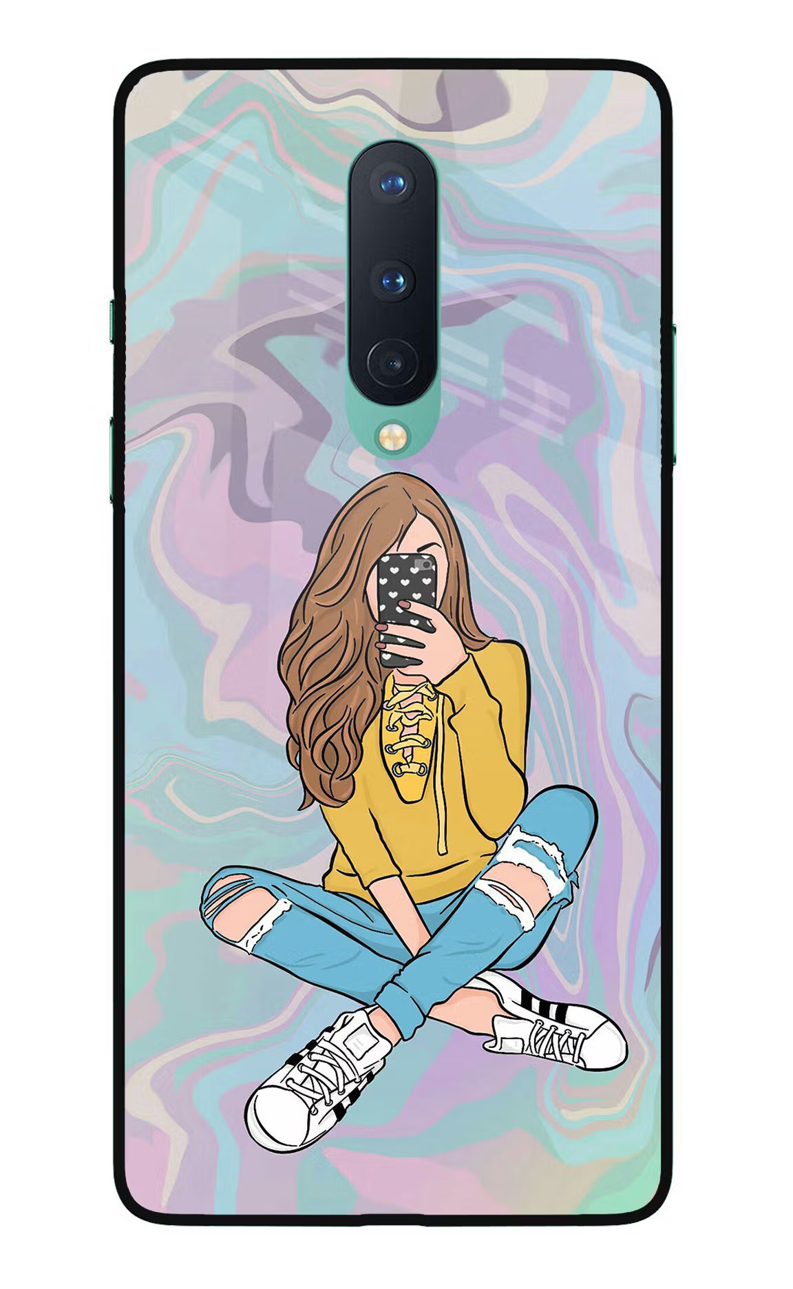 Selfie Girl Oneplus 8 Glass Case Back Cover by Casekaro