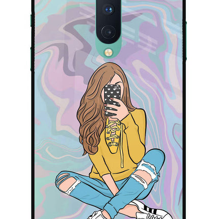 Selfie Girl Oneplus 8 Glass Case