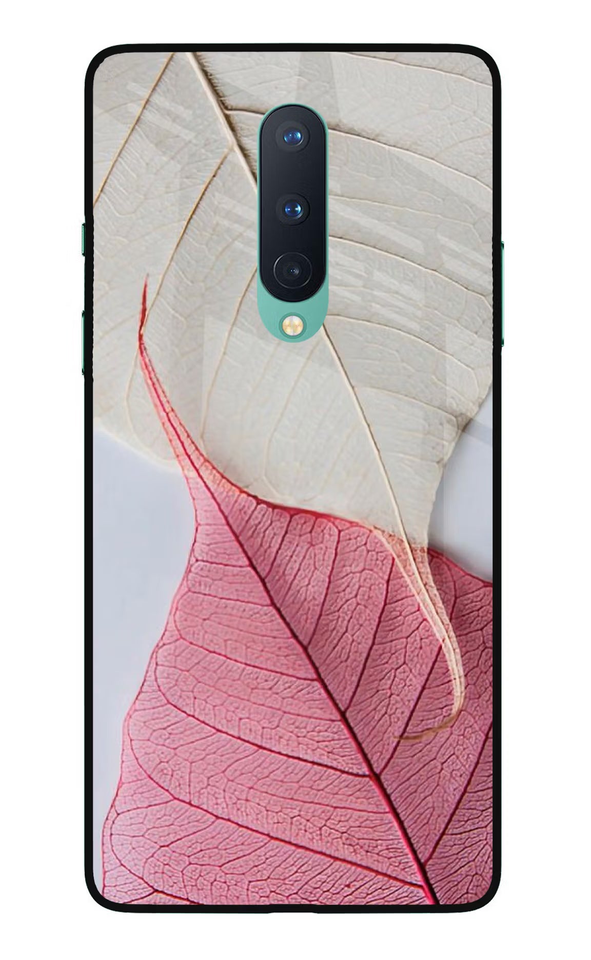 White Pink Leaf Oneplus 8 Glass Case Back Cover by Casekaro