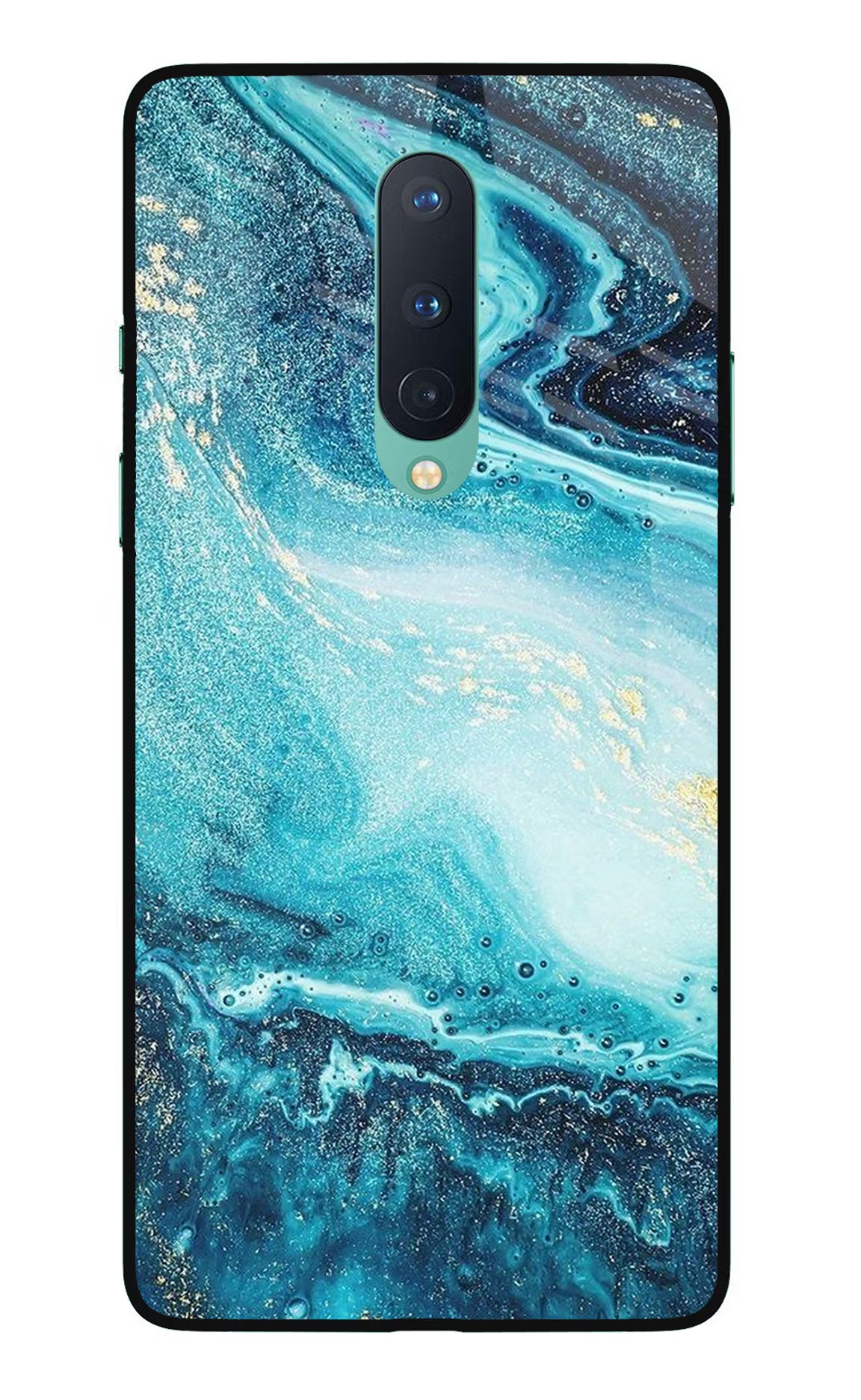 Blue Glitter Marble Oneplus 8 Glass Case Back Cover by Casekaro