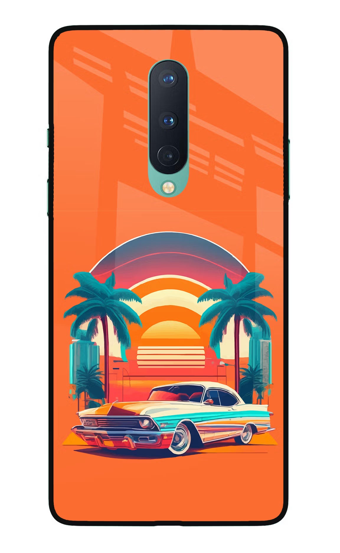 Palm Drive 80s Oneplus 8 Glass Case Back Cover by Casekaro