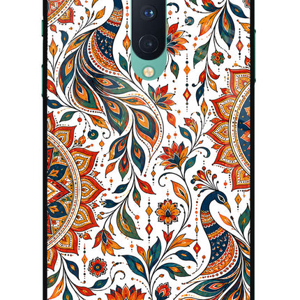 White Mayura Oneplus 8 Glass Case