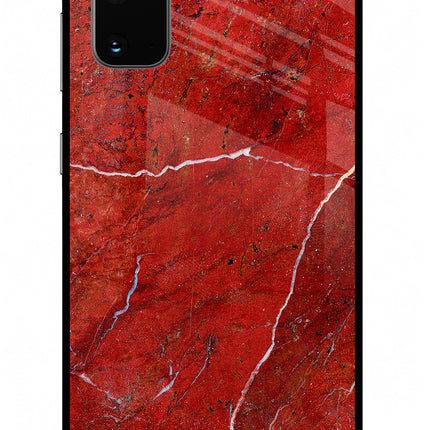 Red Marble Design Samsung S20 Glass Case Back Cover by Casekaro