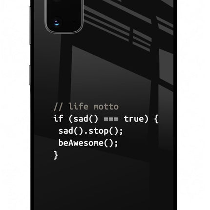 Life Motto Code Samsung S20 Glass Case Back Cover by Casekaro