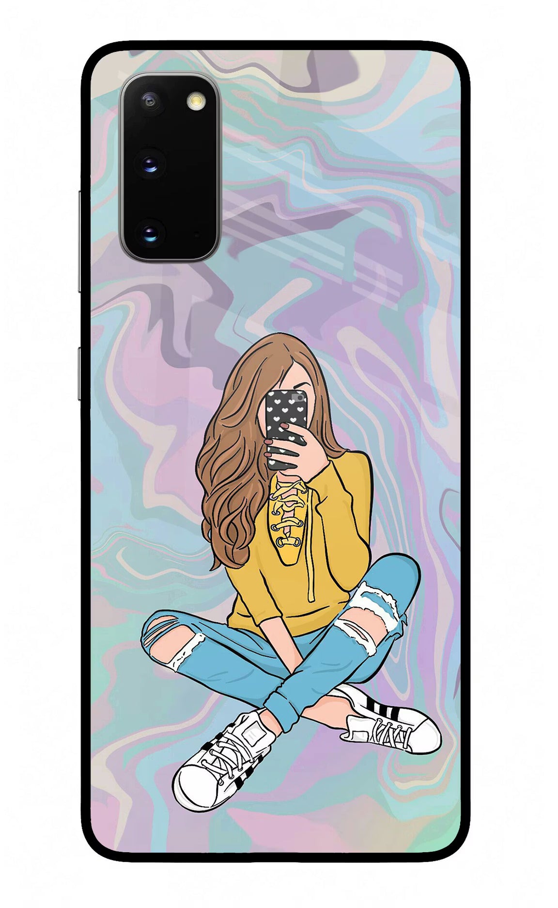 Selfie Girl Samsung S20 Glass Case Back Cover by Casekaro