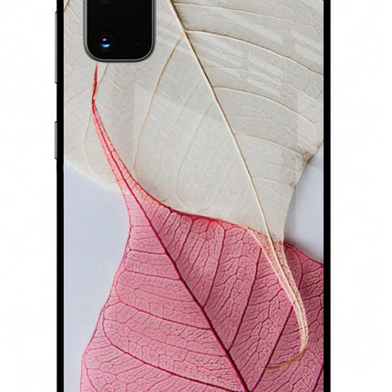White Pink Leaf Samsung S20 Glass Case Back Cover by Casekaro