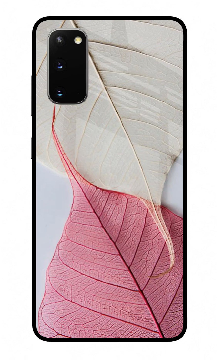 White Pink Leaf Samsung S20 Back Cover, Glass case
