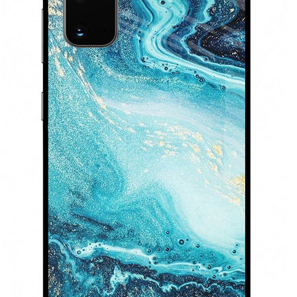 Blue Glitter Marble Samsung S20 Glass Case Back Cover by Casekaro
