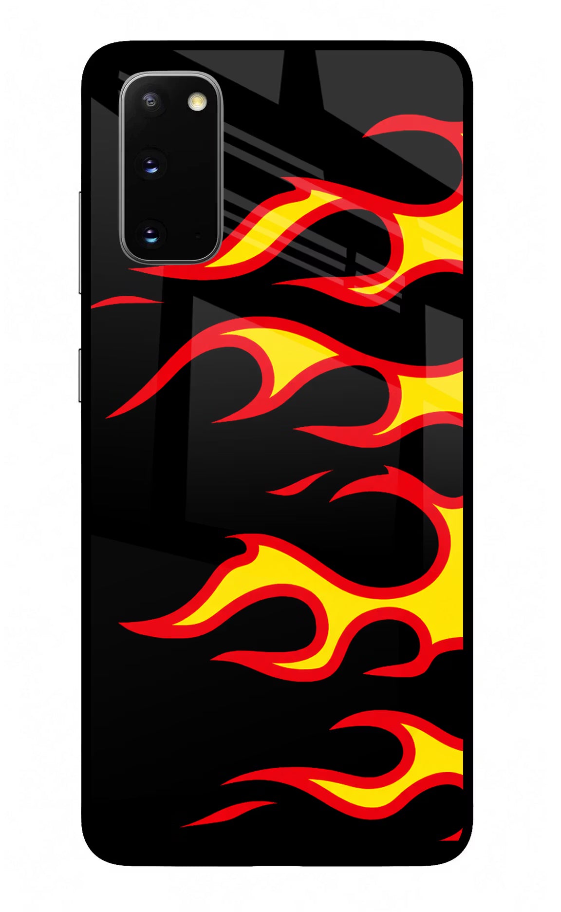 Side Sweep Flames Samsung S20 Glass Case Back Cover by Casekaro