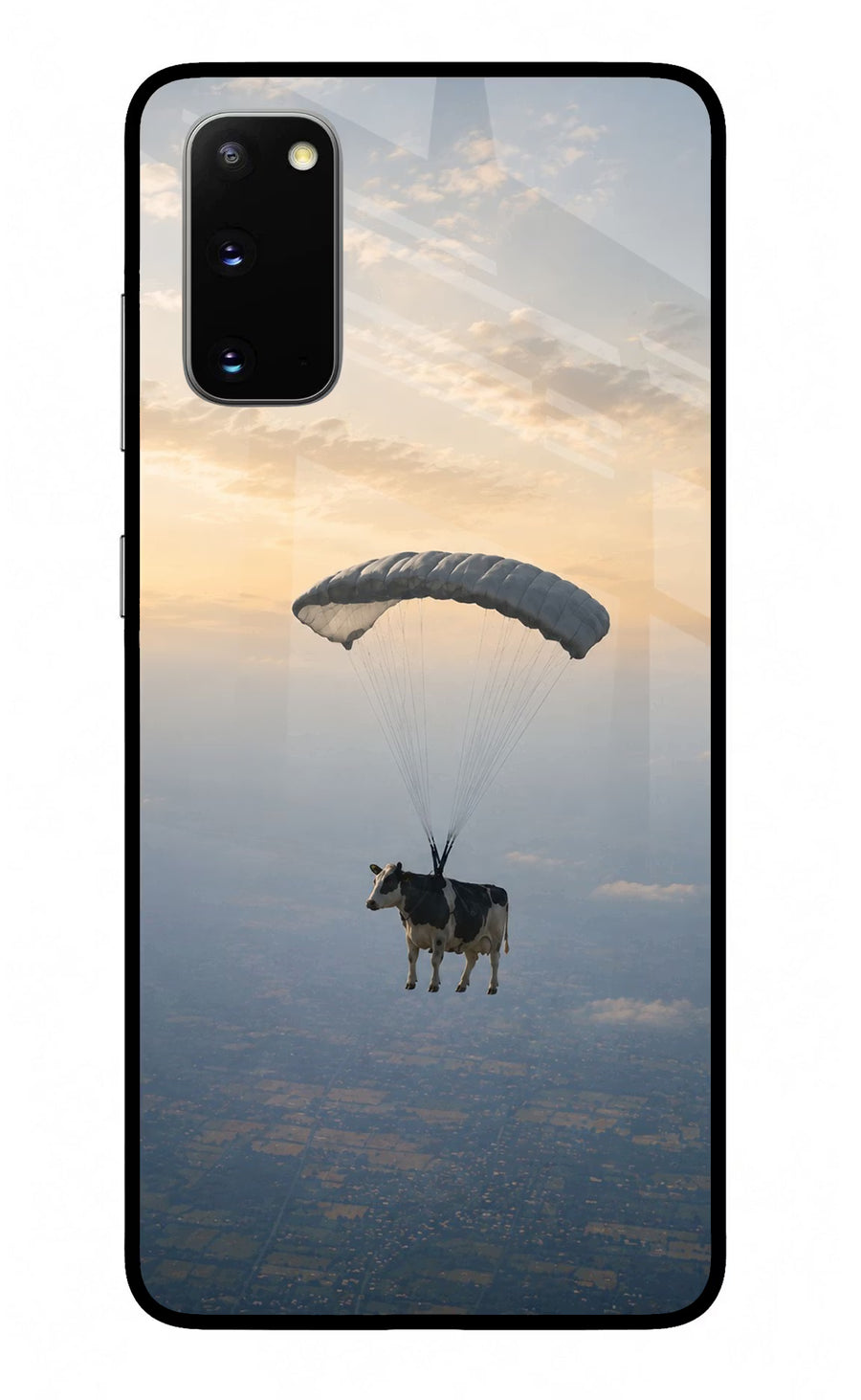 Skydiving Cow Samsung S20 Back Cover, Glass case