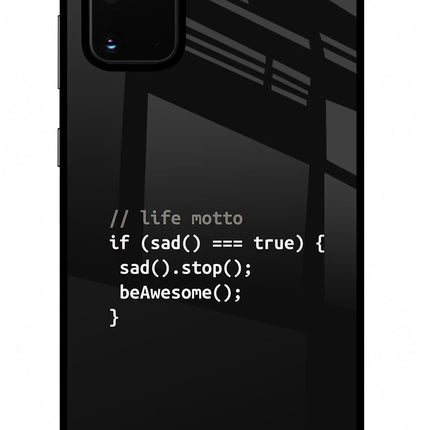 Life Motto Code Samsung S20 Plus Glass Case Back Cover by Casekaro
