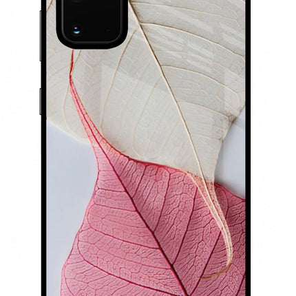 White Pink Leaf Samsung S20 Plus Glass Case Back Cover by Casekaro