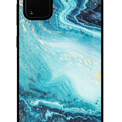 Blue Glitter Marble Samsung S20 Plus Glass Case Back Cover by Casekaro