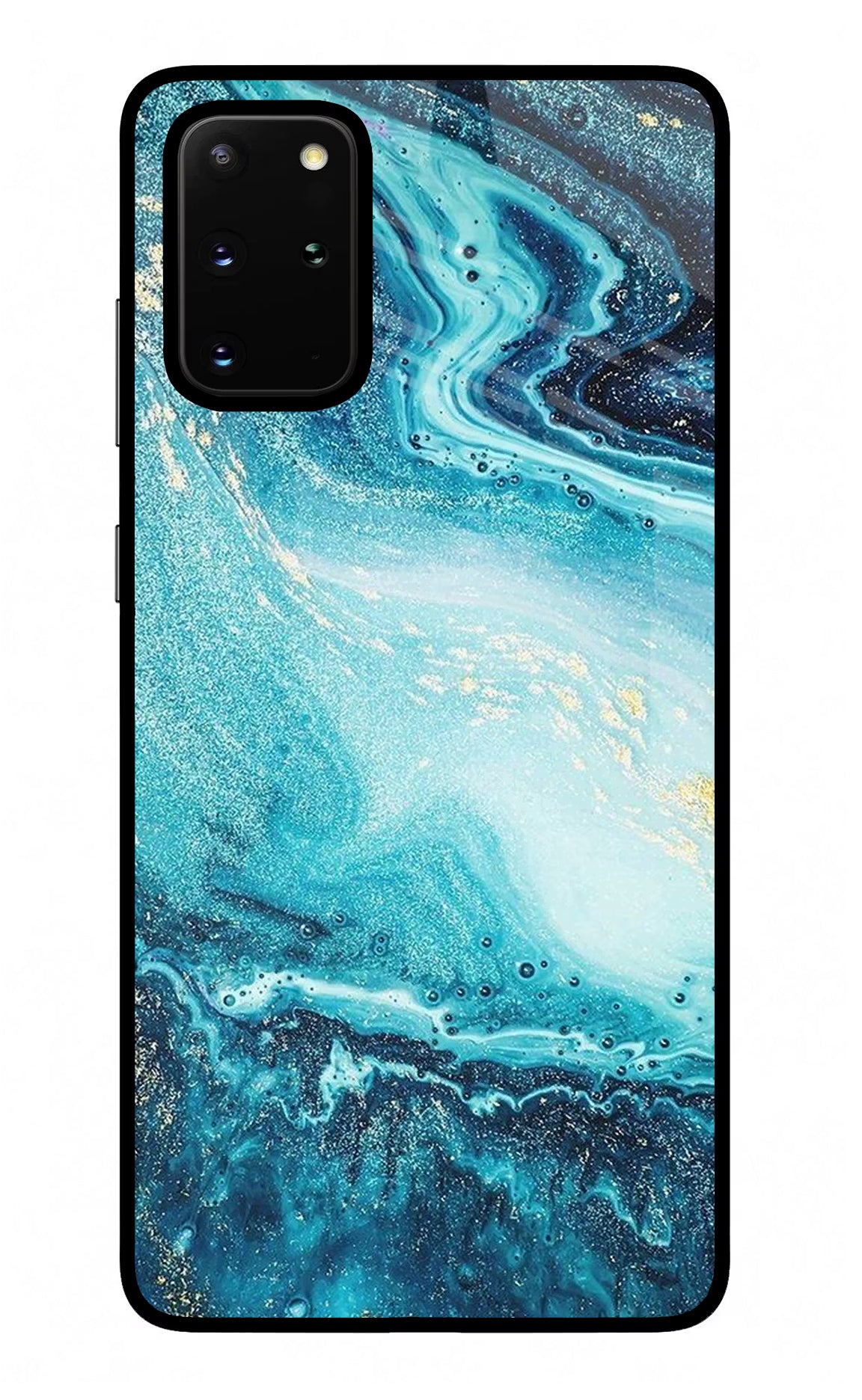 Blue Glitter Marble Samsung S20 Plus Glass Case Back Cover by Casekaro