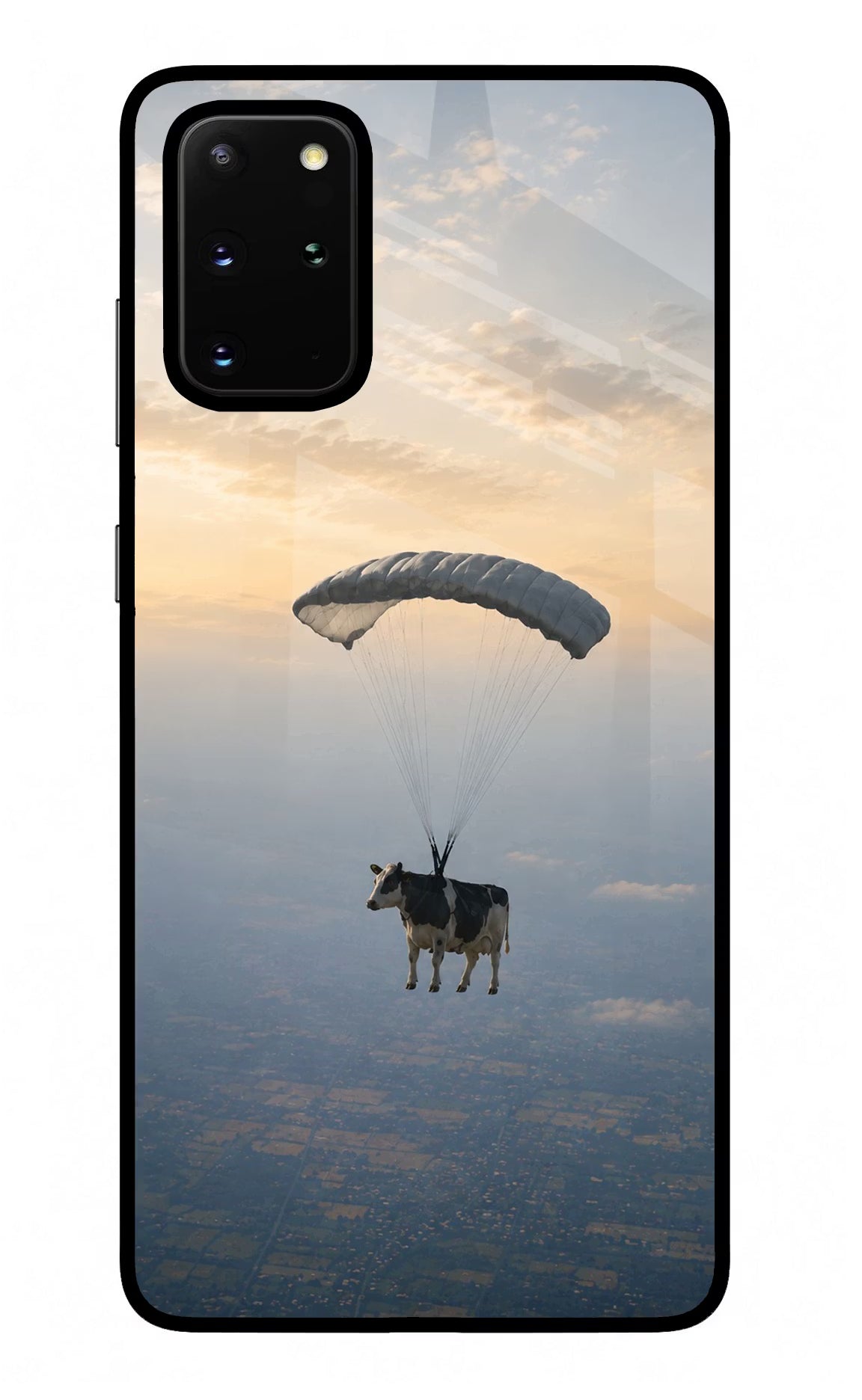 Skydiving Cow Samsung S20 Plus Glass Case
