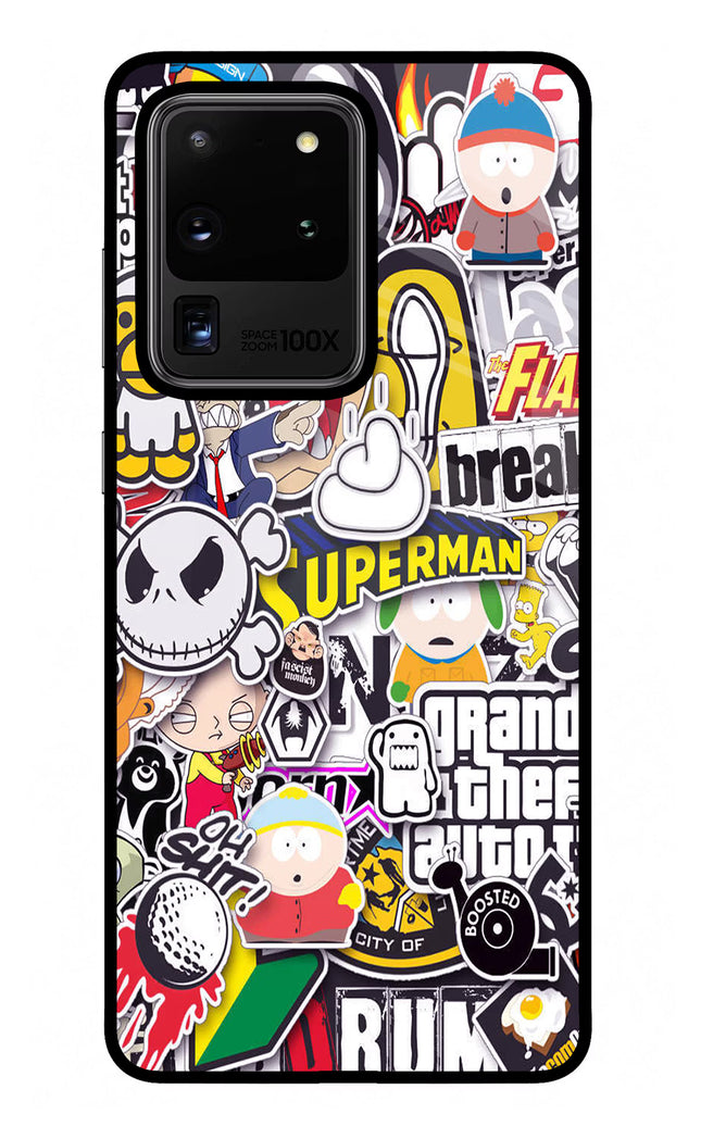 Sticker Bomb Samsung S20 Ultra Glass Case Back Cover by Casekaro
