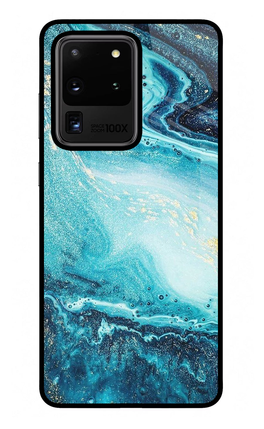 Blue Glitter Marble Samsung S20 Ultra Back Cover, Glass case