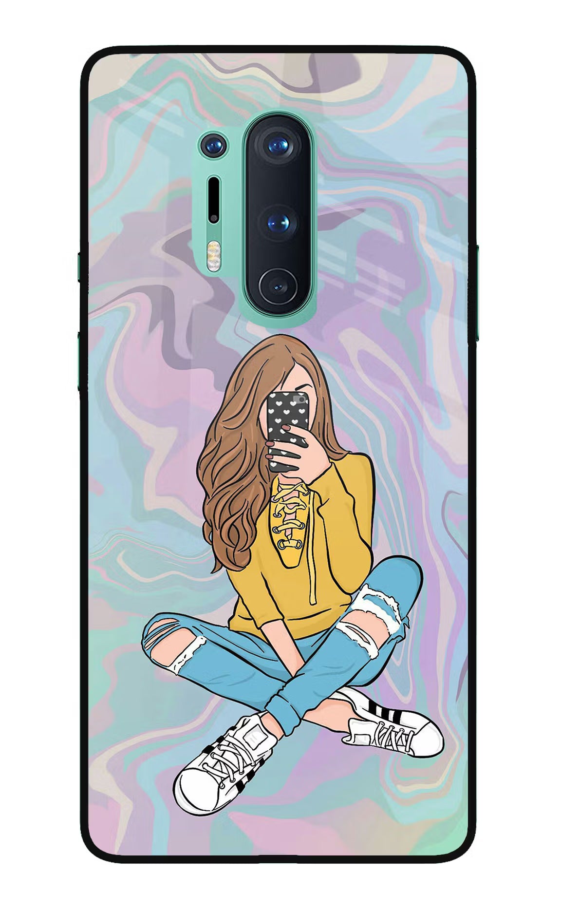 Selfie Girl Oneplus 8 Pro Glass Case Back Cover by Casekaro