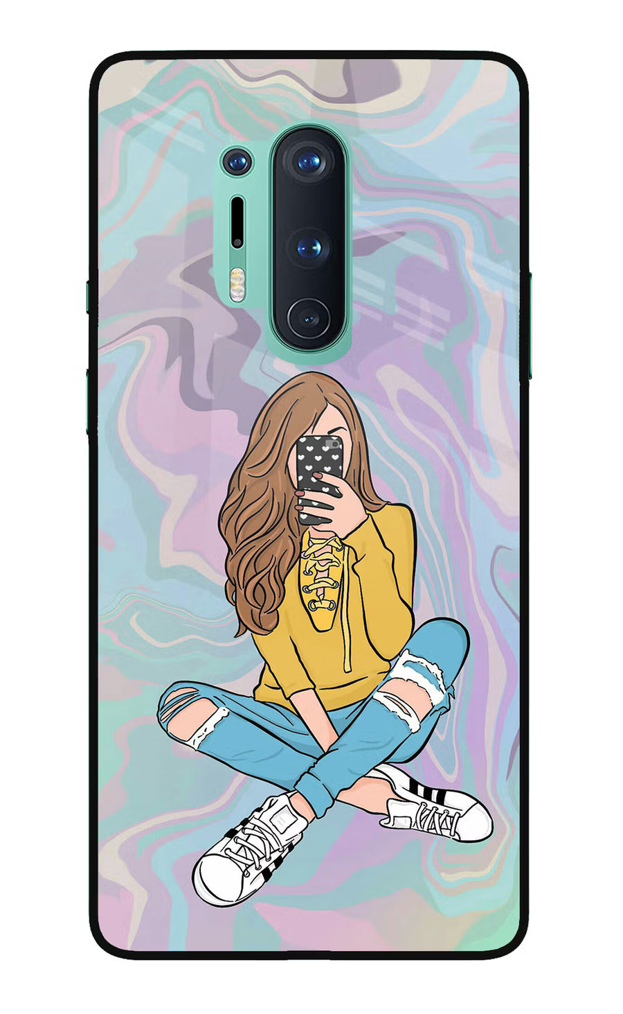 Selfie Girl Oneplus 8 Pro Back Cover, Glass case