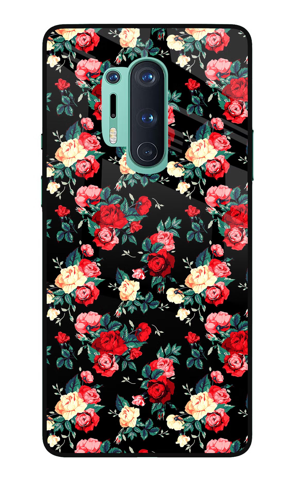 Rose Pattern Oneplus 8 Pro Glass Case Back Cover by Casekaro