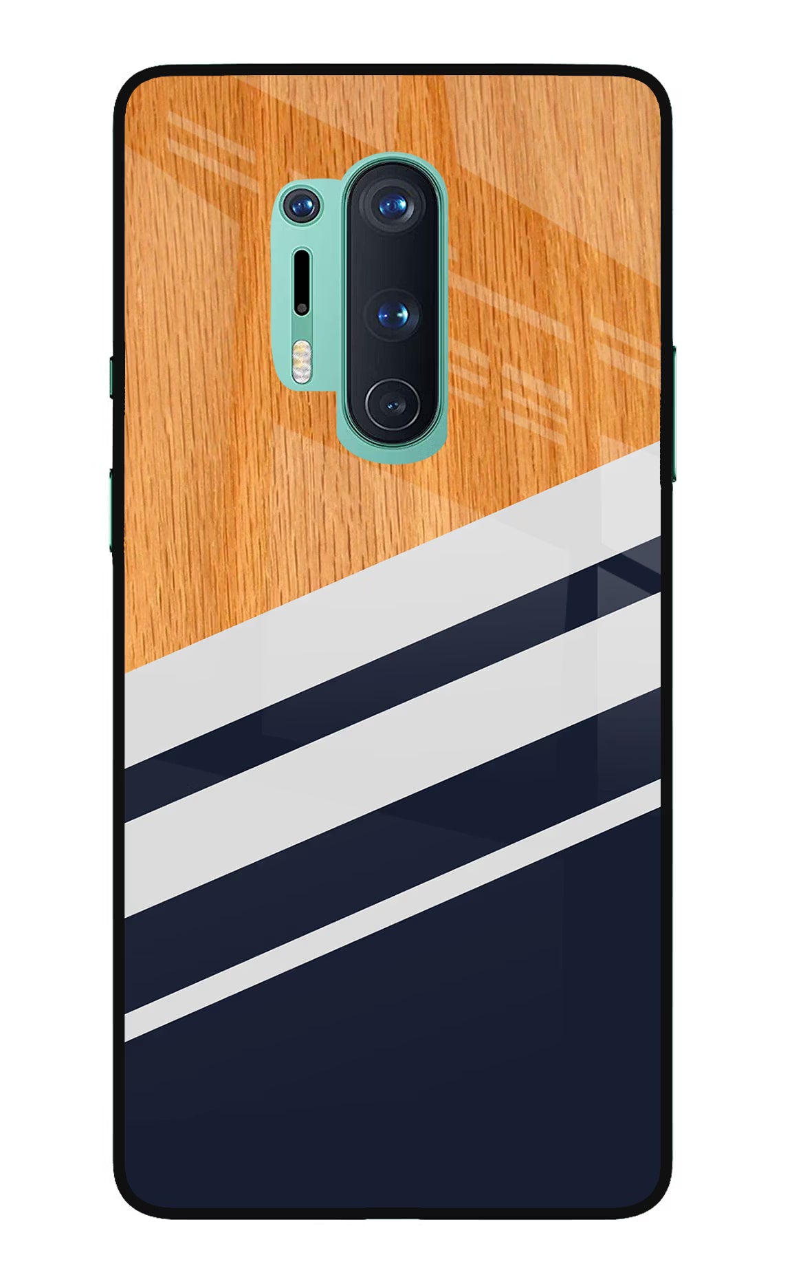 Blue and white wooden Oneplus 8 Pro Glass Case Back Cover by Casekaro