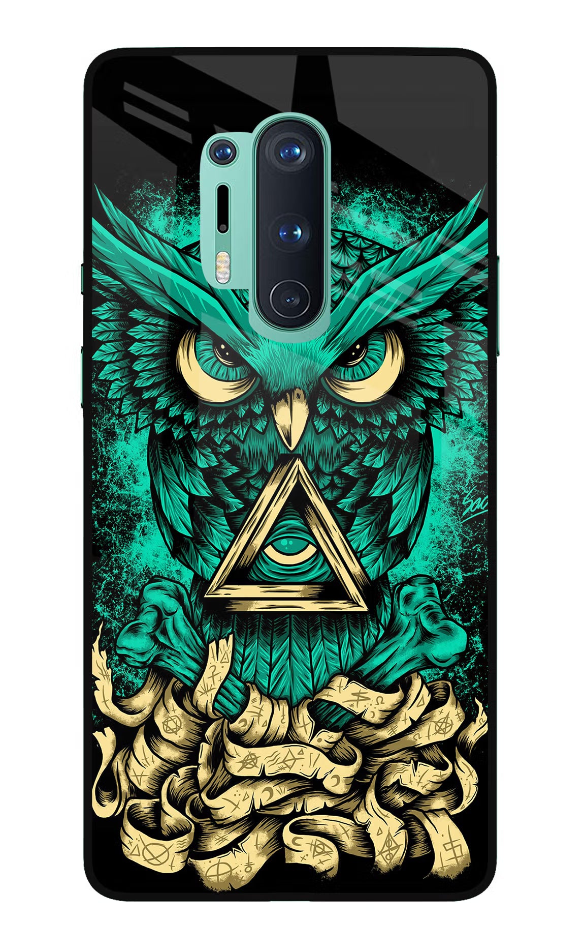 Green Owl Oneplus 8 Pro Glass Case Back Cover by Casekaro