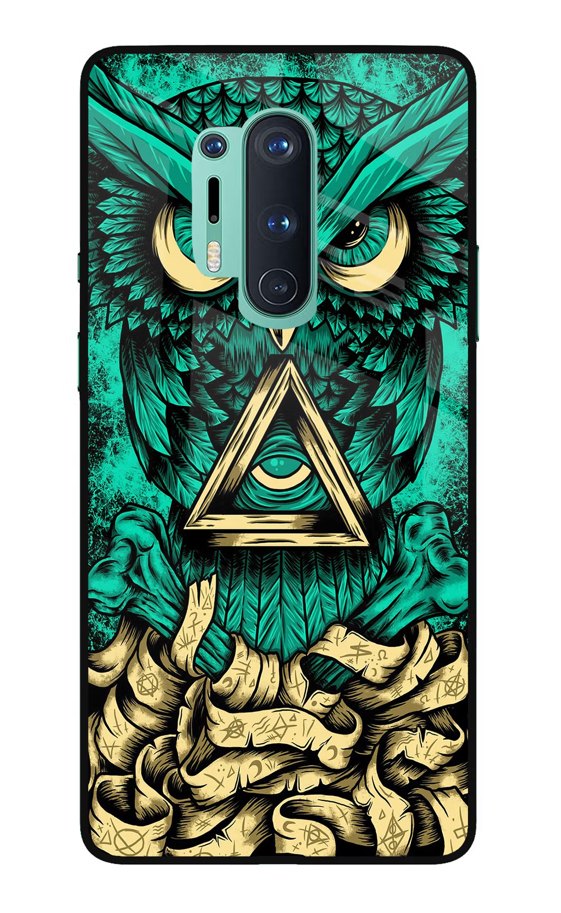 Green Owl Oneplus 8 Pro Glass Case Back Cover by Casekaro