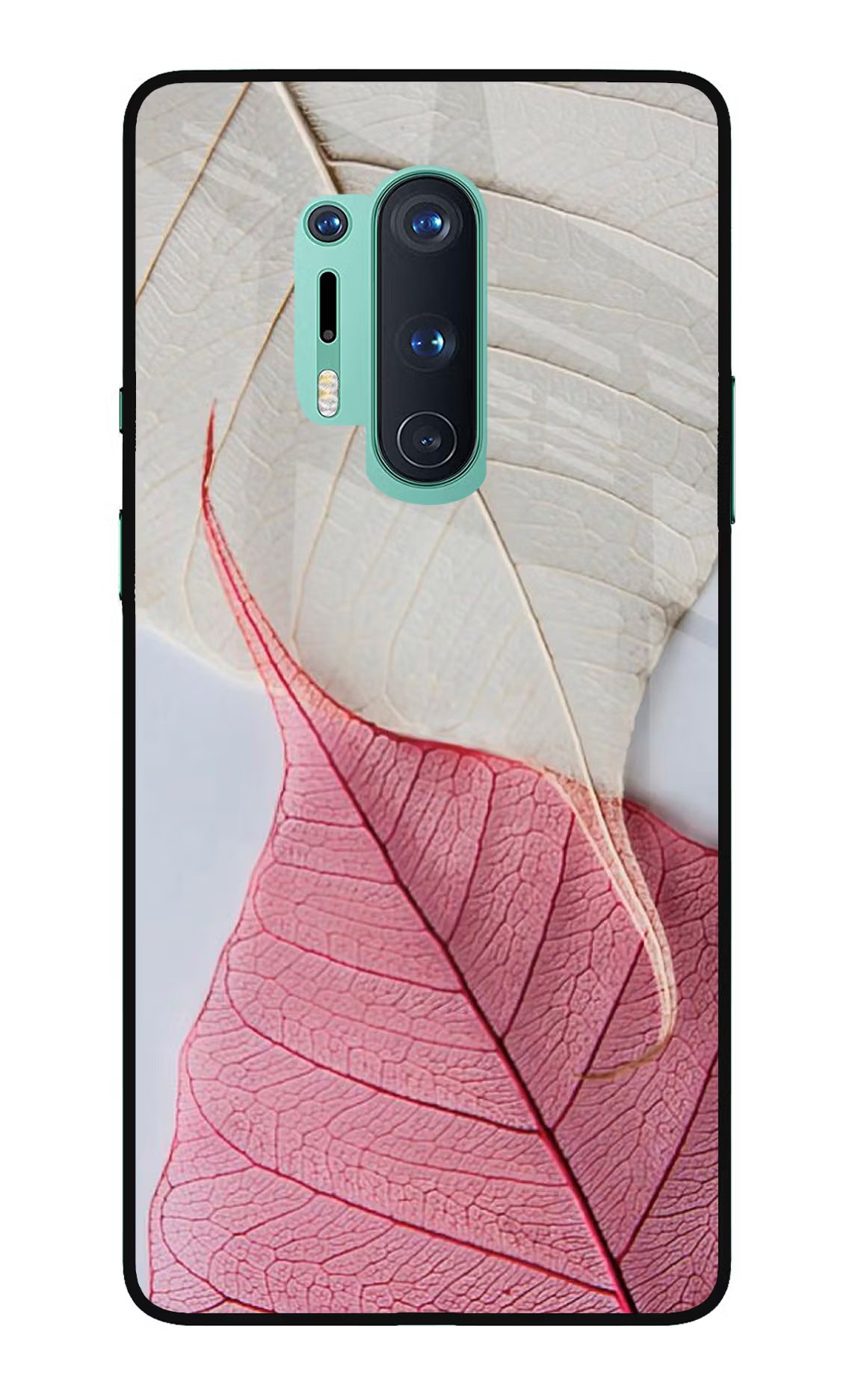 White Pink Leaf Oneplus 8 Pro Glass Case Back Cover by Casekaro