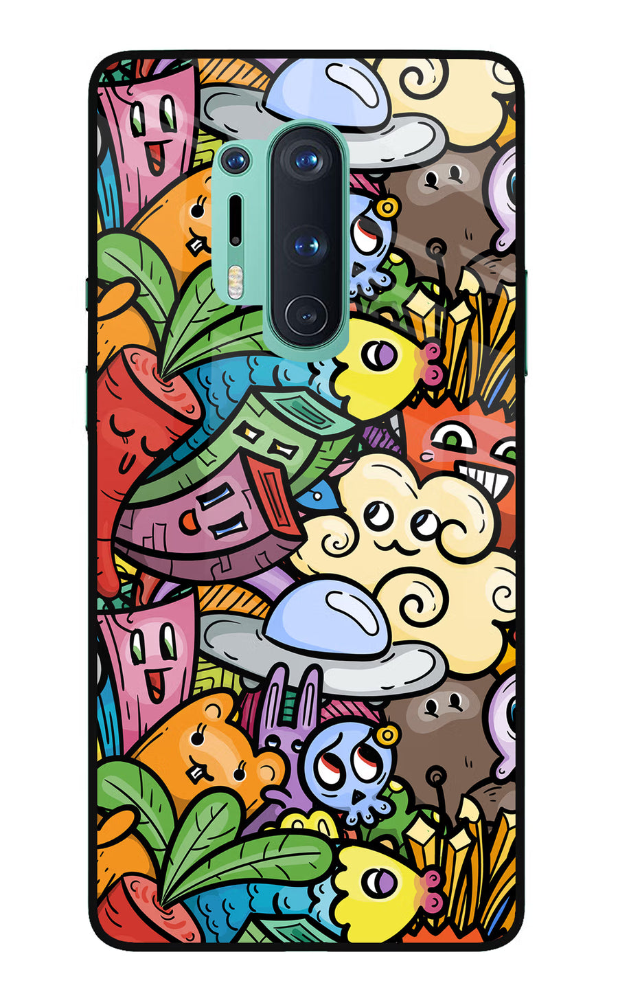 Veggie Doodle Oneplus 8 Pro Back Cover, Glass case